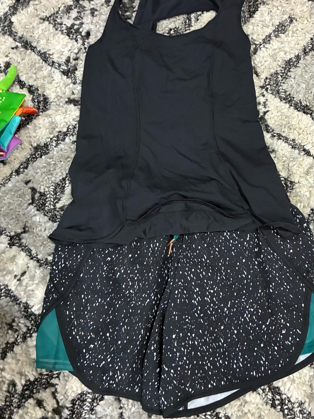 Bundle 2 lululemon athletica Black Speckle Running Shorts with Teal Accents
